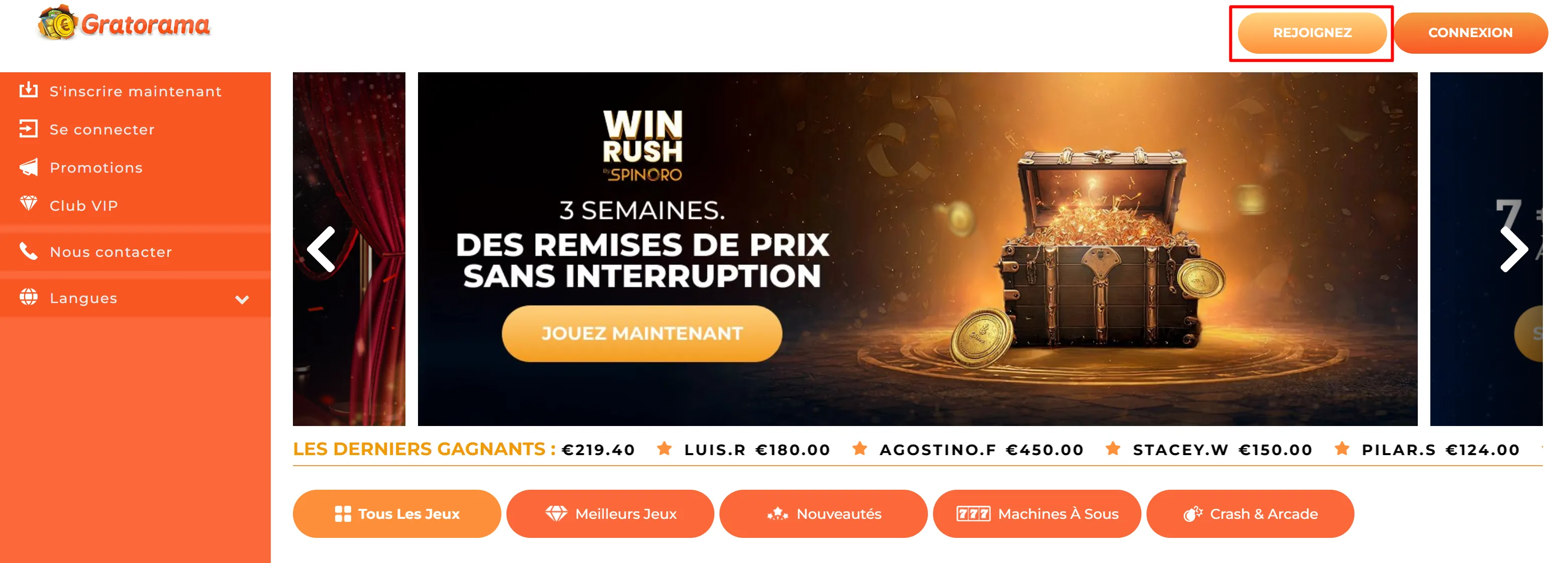 Interface du formulaire d'inscription Gratorama